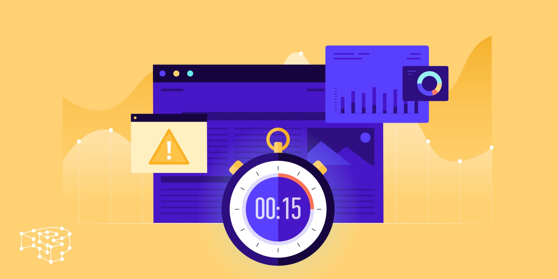Complex network monitoring dashboard with performance metrics
